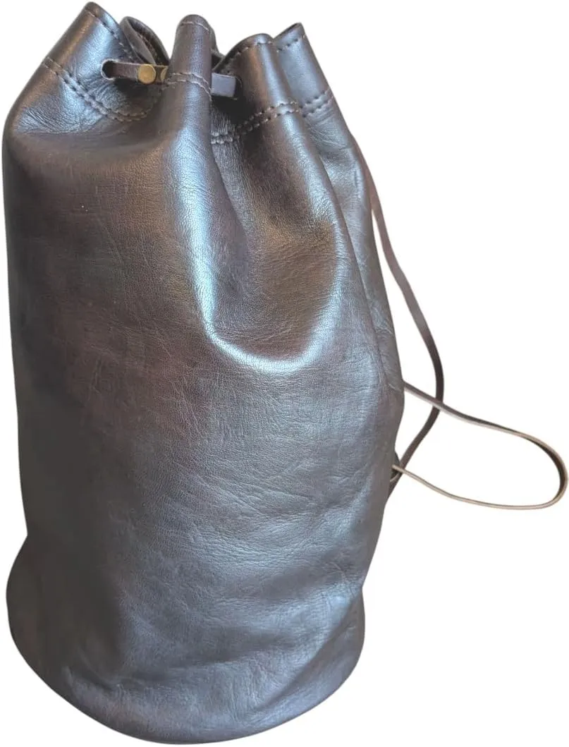 6.8L - 54L (1.8-14gal) Organic Leather Shoulder Drawstring Bucket Duffel Bag Genuine Moroccan HANDMADE