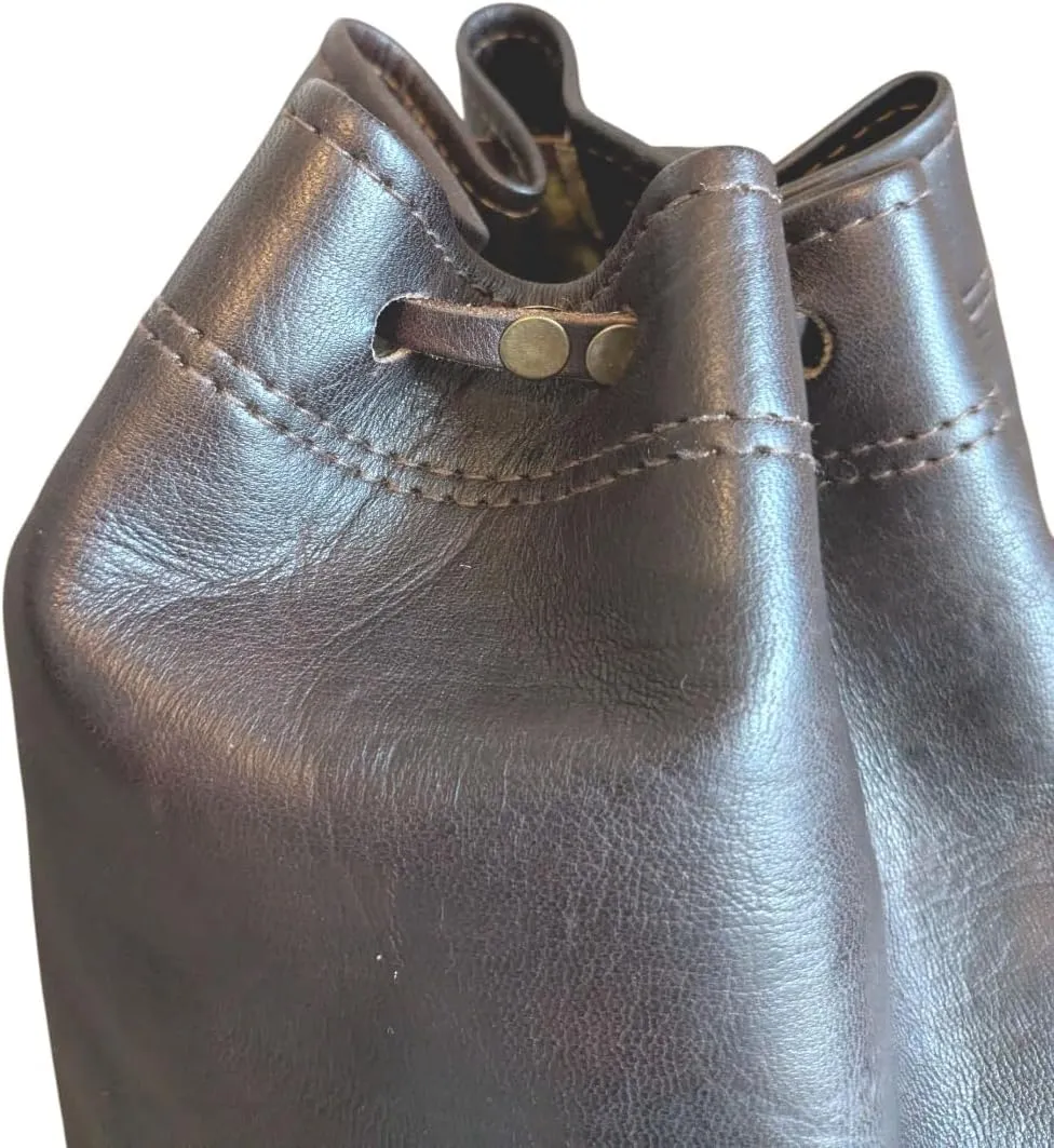 6.8L - 54L (1.8-14gal) Organic Leather Shoulder Drawstring Bucket Duffel Bag Genuine Moroccan HANDMADE