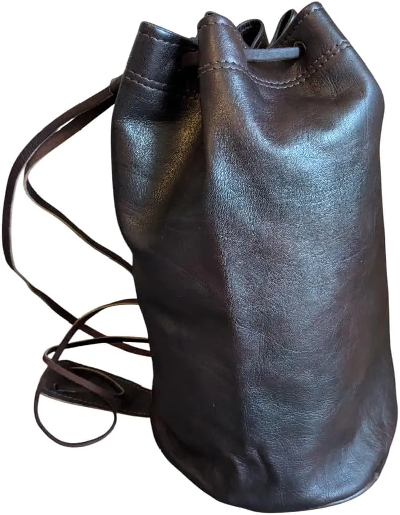 6.8L - 54L (1.8-14gal) Organic Leather Shoulder Drawstring Bucket Duffel Bag Genuine Moroccan HANDMADE