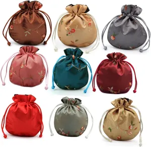 6Pcs Vintage Embroidery Jewelry Pouch Mixed Color Drawstring Bags for Unique Chinese Style Storage for Wedding Travel Coin Purse