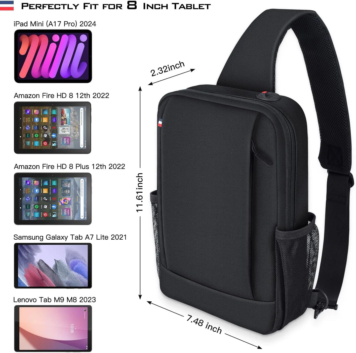 8-9 Inch Tablet Carrying Sleeve Bag for 8.3 Inch iPad mini 7 6 & 7.9 Inch iPad mini 5 4 3 2 1, 8" Amazon Fire HD 8 Plus/Fire HD 8 Kids Pro & Galaxy Tab A9 A7 Lite A Case with Shoulder Strap