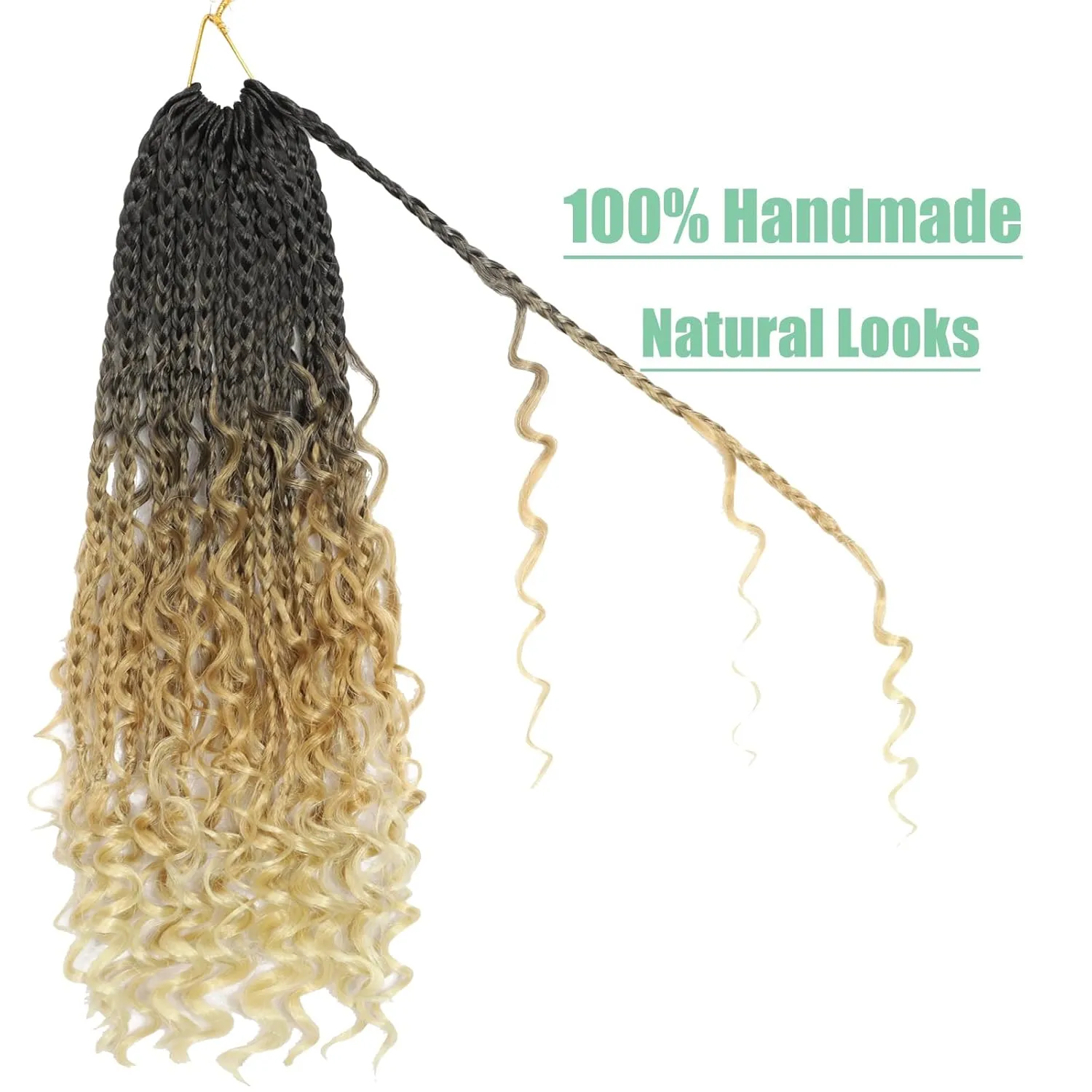 8 Packs Goddess Box Braids Crochet Hair, Pre-Looped Bohemian Braiding Hair with Curly Ends,Synthetic CrochetHair for Women (1B27613, 14 Inch (Pack of 8))