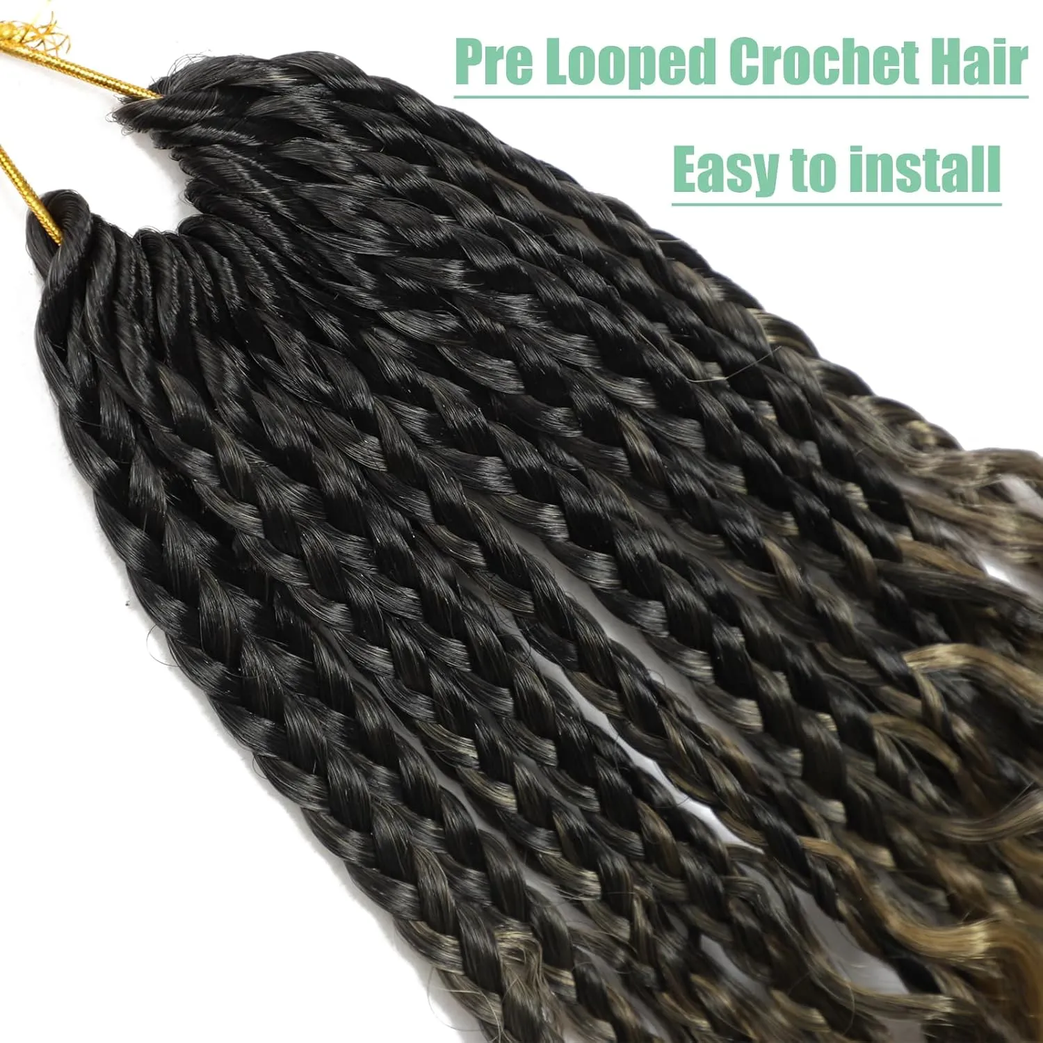8 Packs Goddess Box Braids Crochet Hair, Pre-Looped Bohemian Braiding Hair with Curly Ends,Synthetic CrochetHair for Women (1B27613, 14 Inch (Pack of 8))