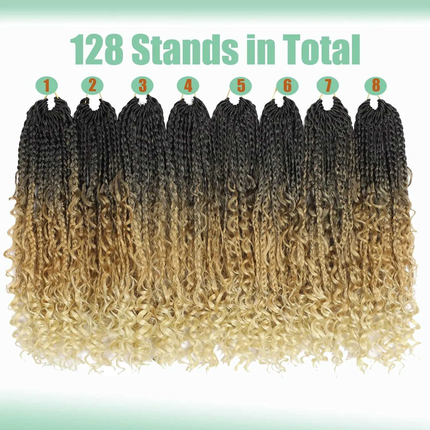 8 Packs Goddess Box Braids Crochet Hair, Pre-Looped Bohemian Braiding Hair with Curly Ends,Synthetic CrochetHair for Women (1B27613, 14 Inch (Pack of 8))