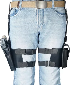 Adjustable Drop Leg Holster for Pistols with Optics - Quick Draw Right-Handed Leather Thigh Holster with Double Magazine Pouch, Compatible with 1911, Glock 17/19, Beretta 92FS & More Pistols