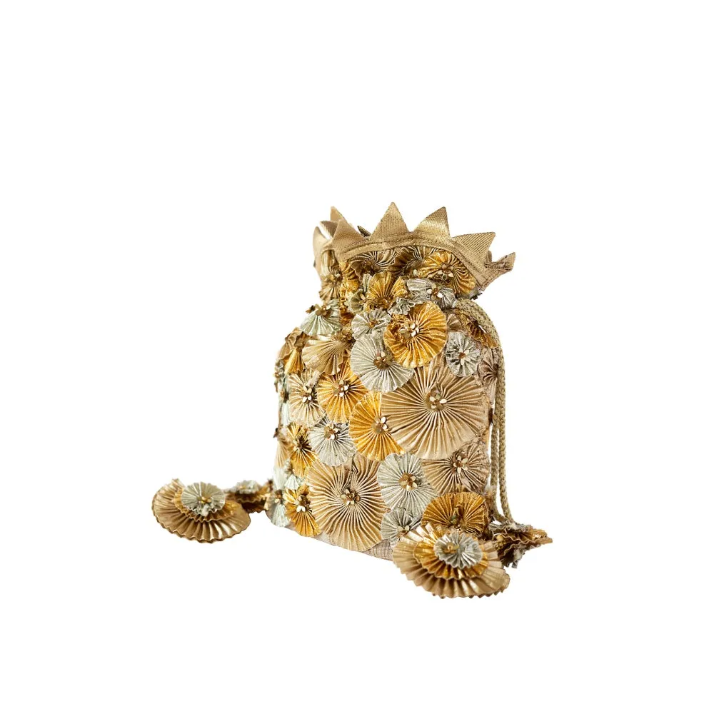 Adora By Ankita Gold Trio Gota Flower Bag