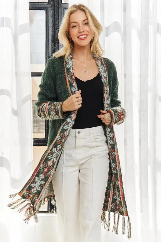 ADORA Fringe Hem Tribal Cardigan
