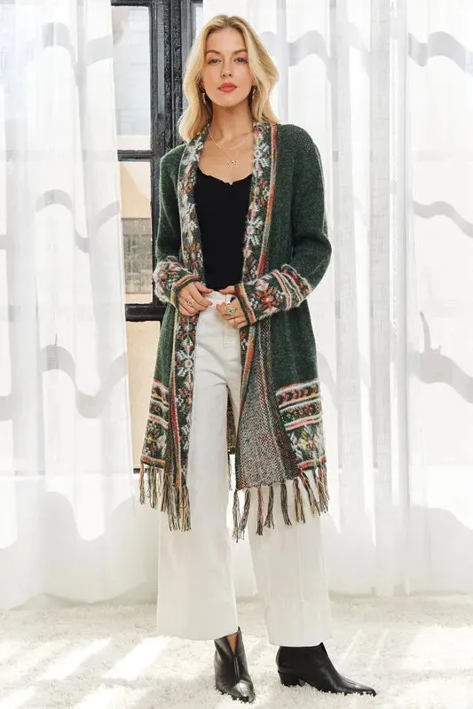 ADORA Fringe Hem Tribal Cardigan