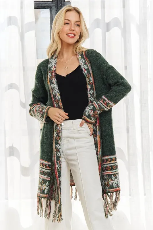 ADORA Fringe Hem Tribal Cardigan