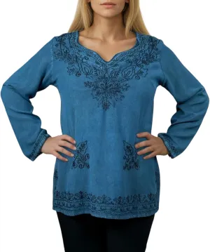 Agan Traders 2025 Summer Long Sleeve Embroidered Blouses - Medieval Bohemian Fall Tops - Vintage Tunic Women's Blouses Kurta