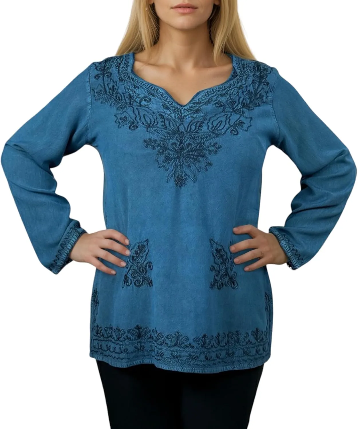 Agan Traders 2025 Summer Long Sleeve Embroidered Blouses - Medieval Bohemian Fall Tops - Vintage Tunic Women's Blouses Kurta