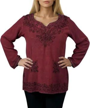 Agan Traders 2025 Summer Long Sleeve Embroidered Blouses - Medieval Bohemian Fall Tops - Vintage Tunic Women's Blouses Kurta