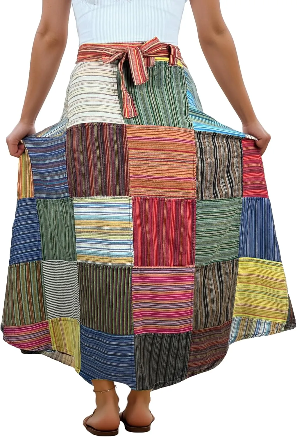 Agan Traders Women’s 2025 Summer Boho Maxi Skirt for Fall Patched Tie Up High Waisted Long Skirt Bohemian Wrap Cover Up