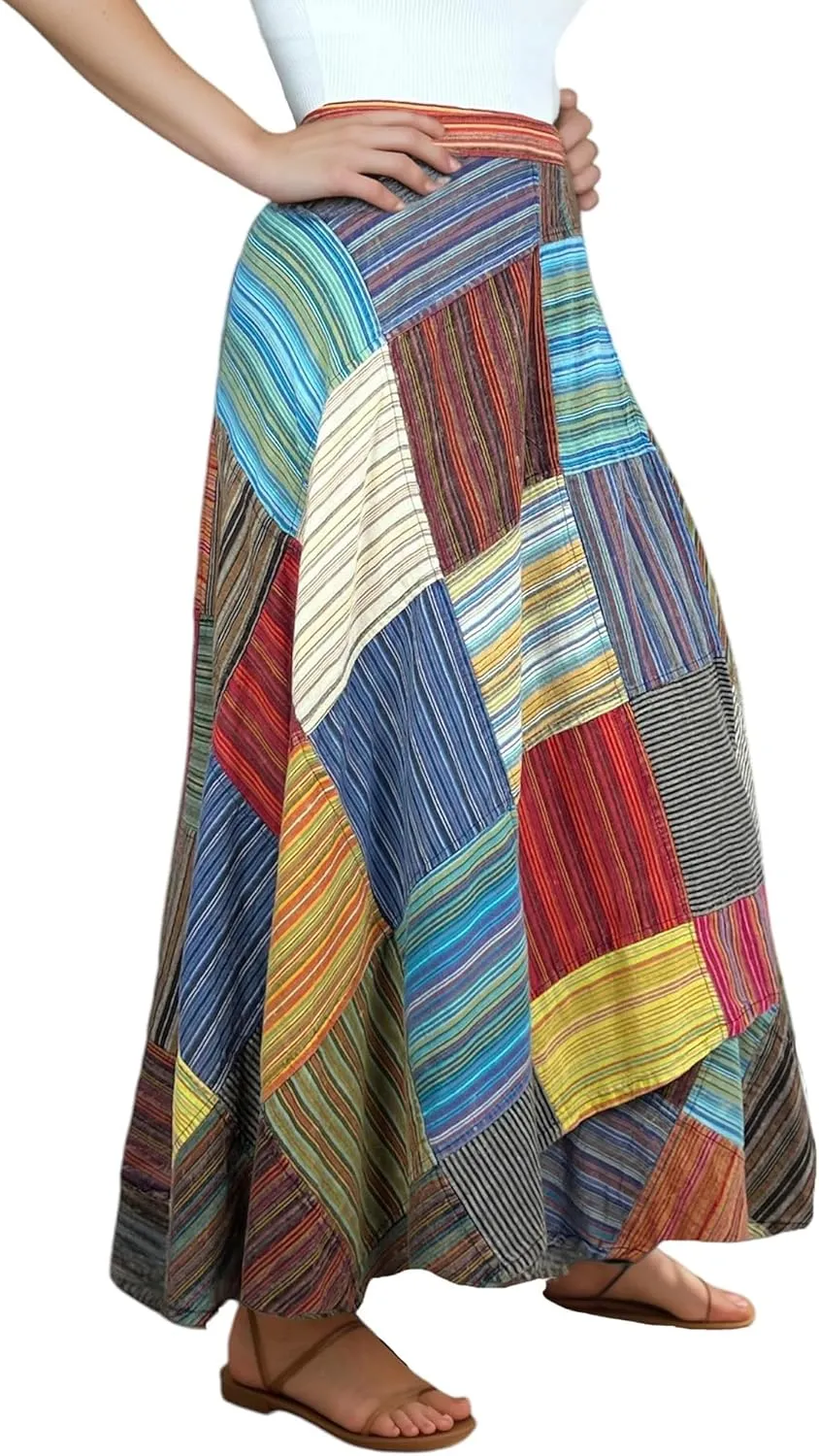 Agan Traders Women’s 2025 Summer Boho Maxi Skirt for Fall Patched Tie Up High Waisted Long Skirt Bohemian Wrap Cover Up