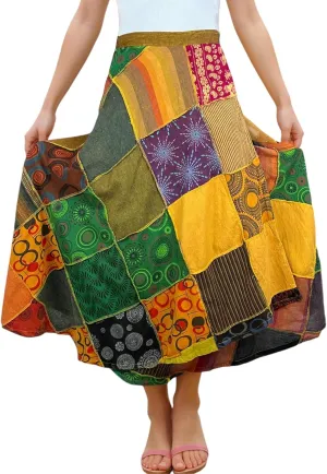 Agan Traders Women’s 2025 Summer Boho Maxi Skirt for Fall Patched Tie Up High Waisted Long Skirt Bohemian Wrap Cover Up