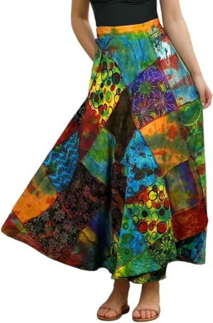 Agan Traders Women’s 2025 Summer Boho Maxi Skirt for Fall Patched Tie Up High Waisted Long Skirt Bohemian Wrap Cover Up