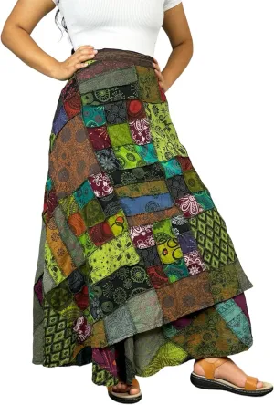 Agan Traders Women’s 2025 Summer Boho Maxi Skirt for Fall Patched Tie Up High Waisted Long Skirt Bohemian Wrap Cover Up