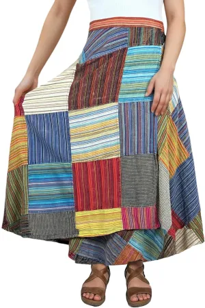 Agan Traders Women’s 2025 Summer Boho Maxi Skirt for Fall Patched Tie Up High Waisted Long Skirt Bohemian Wrap Cover Up