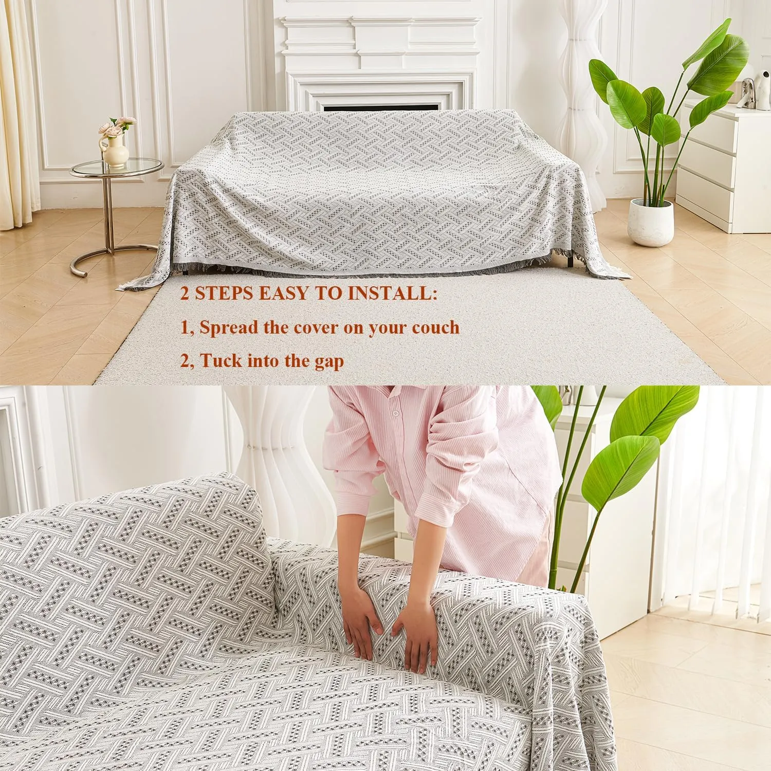 AIVIA Loveseat Cover Sheet Blanket, Reversible Anti Slip Cushion Covers for 2 Seater Couches with Armrest, Love-Seat Furniture Decor Slipcovers Protector for Dogs Cats Pets (Gray White 71"x102")