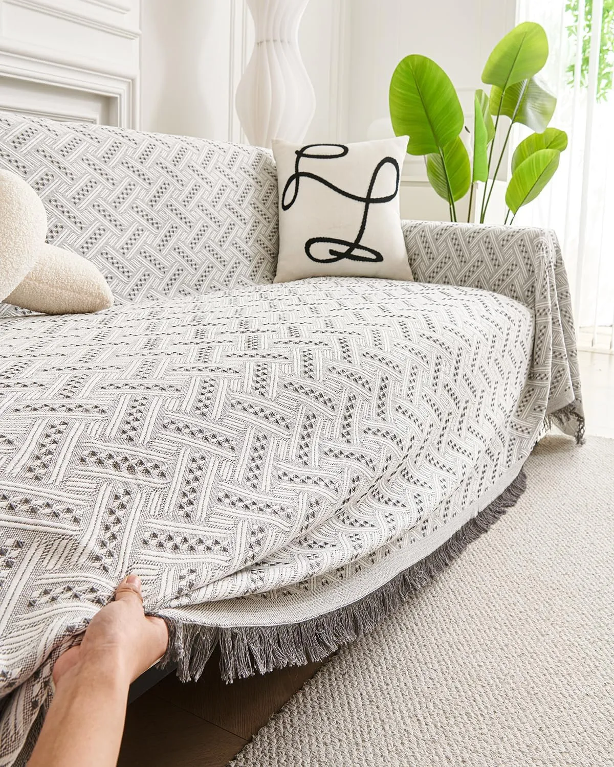 AIVIA Loveseat Cover Sheet Blanket, Reversible Anti Slip Cushion Covers for 2 Seater Couches with Armrest, Love-Seat Furniture Decor Slipcovers Protector for Dogs Cats Pets (Gray White 71"x102")