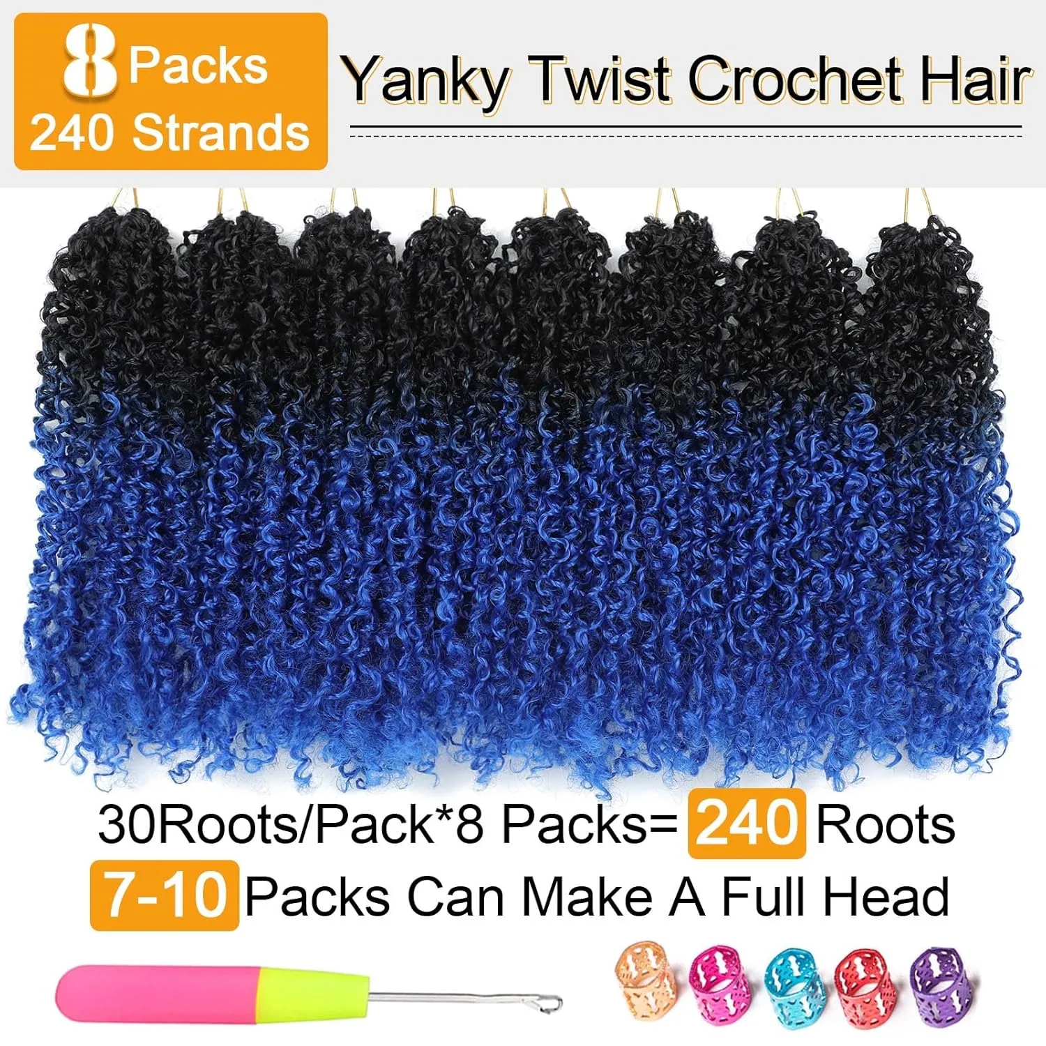Aksice 10 Inch 8 Packs Yanky Twist Crochet Hair for Women Pre-looped Mini Twist Hair Bohemian Passion Twist Crochet Hair Boho Crochet Braids Synthetic (1B/blue)