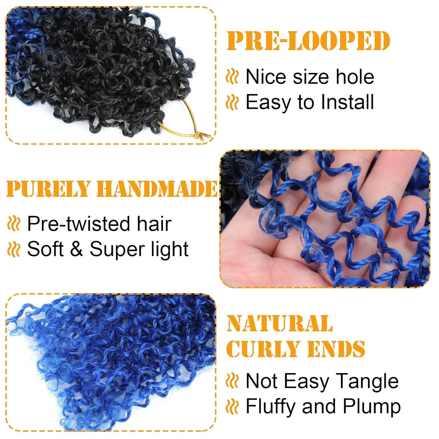 Aksice 10 Inch 8 Packs Yanky Twist Crochet Hair for Women Pre-looped Mini Twist Hair Bohemian Passion Twist Crochet Hair Boho Crochet Braids Synthetic (1B/blue)