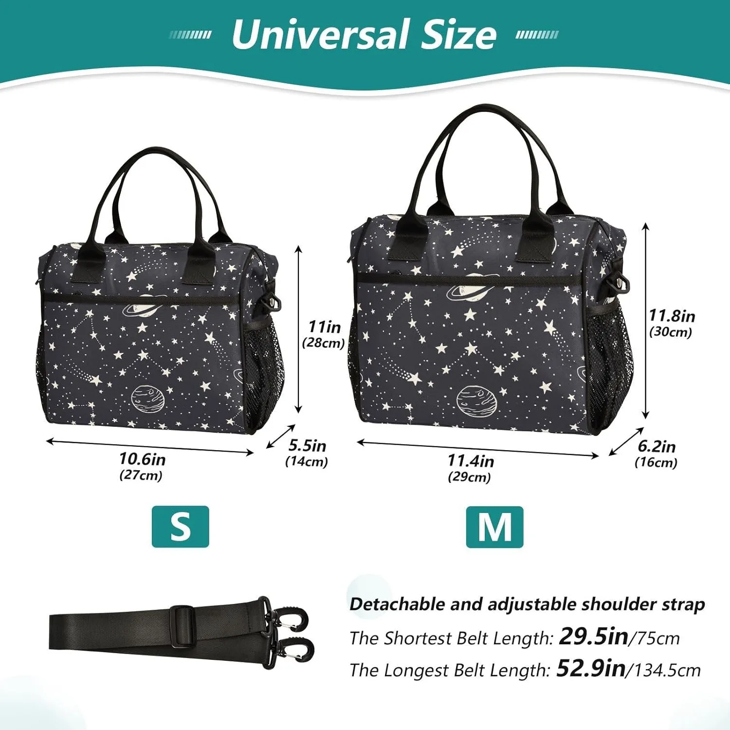 ALAZA Galaxy Planets Comets Constellations Stars Lunch Bags for Women Men, Reusable Insulated Lunch Box for Work Picnic, RT0R9195