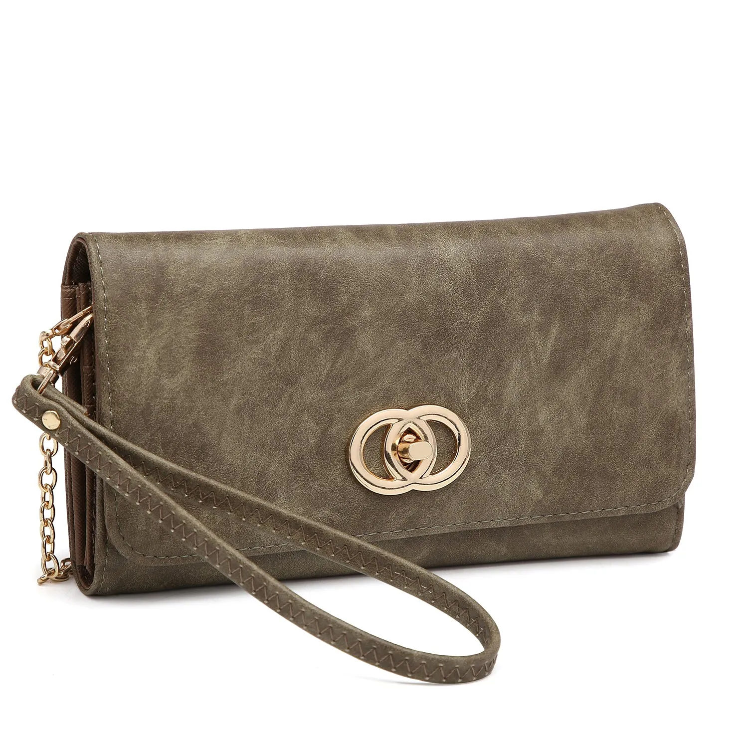 All-In-One Soft Faux Leather Wallet Clutch with Twist lock closure