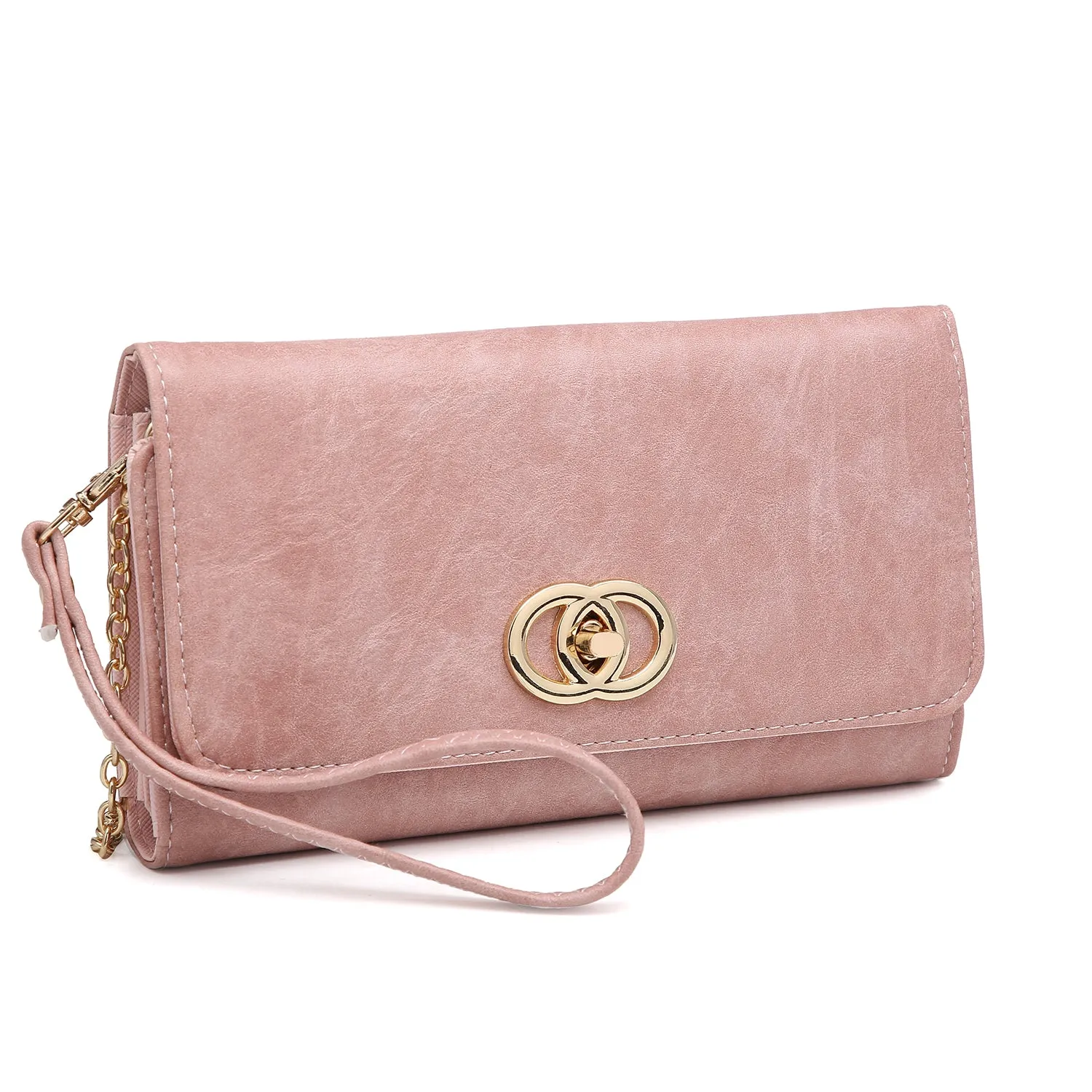 All-In-One Soft Faux Leather Wallet Clutch with Twist lock closure