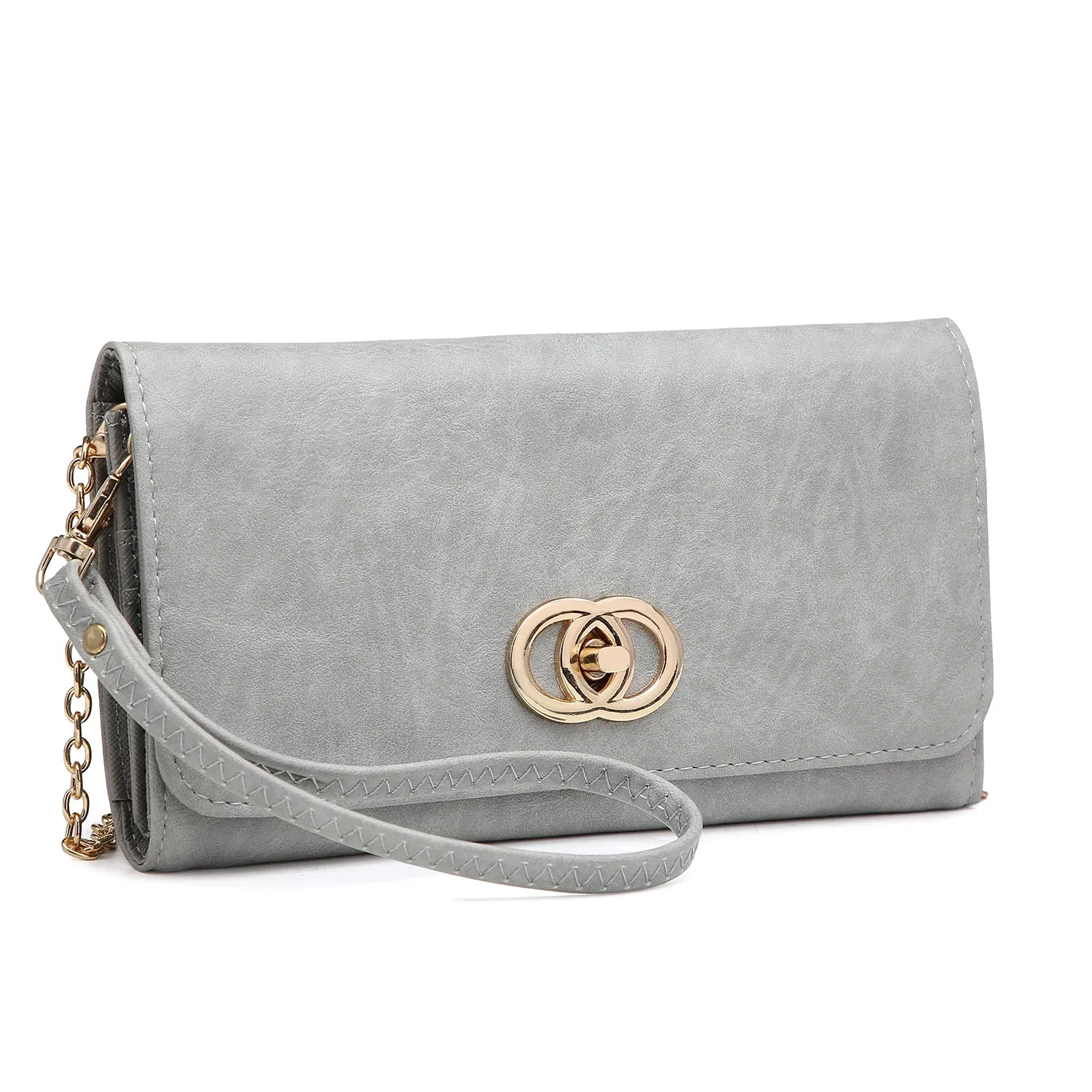All-In-One Soft Faux Leather Wallet Clutch with Twist lock closure