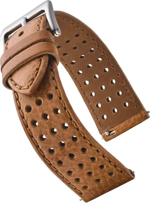 ALPINE Genuine Perforated Leather for Watch Band - Quick Release Replacement Watch Bands for Women & Men - Stainless Steel Buckles - Compatible with Regular & Smart Watch Bands