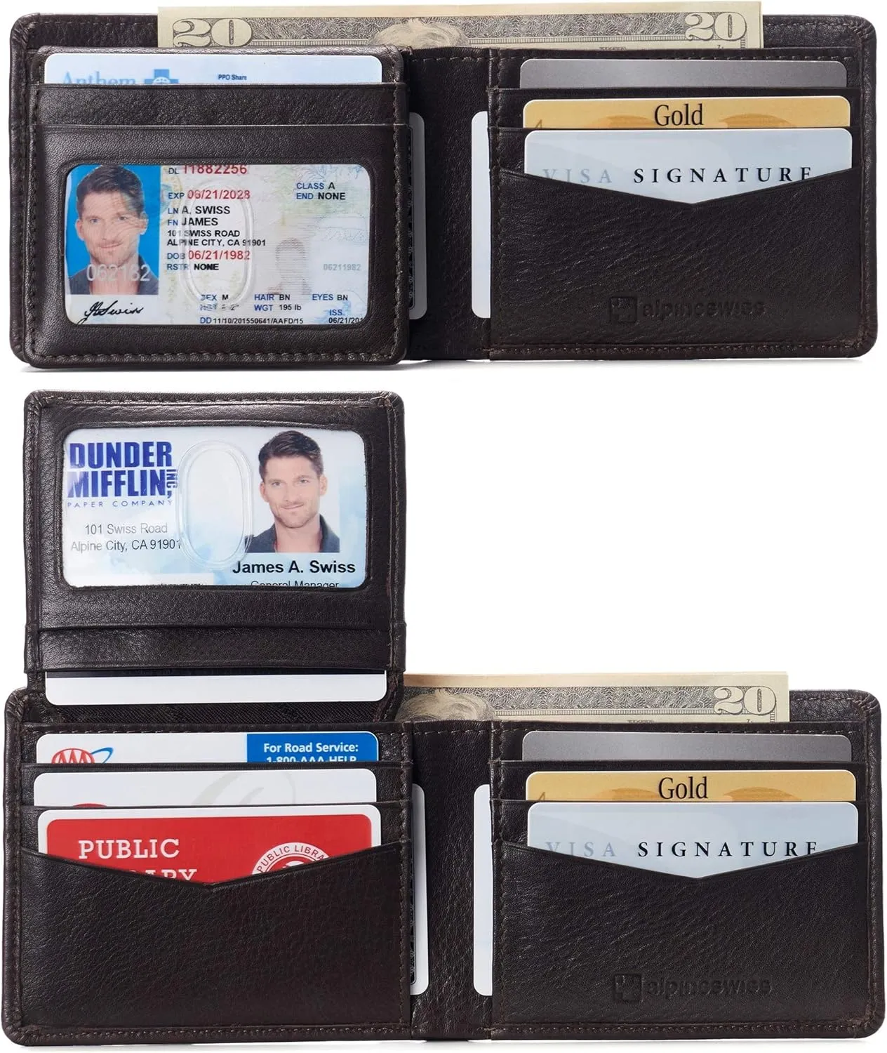 Alpine Swiss RFID Connor Passcase Bifold Wallet For Men Leather Comes in a Gift Box Soft Nappa Brown