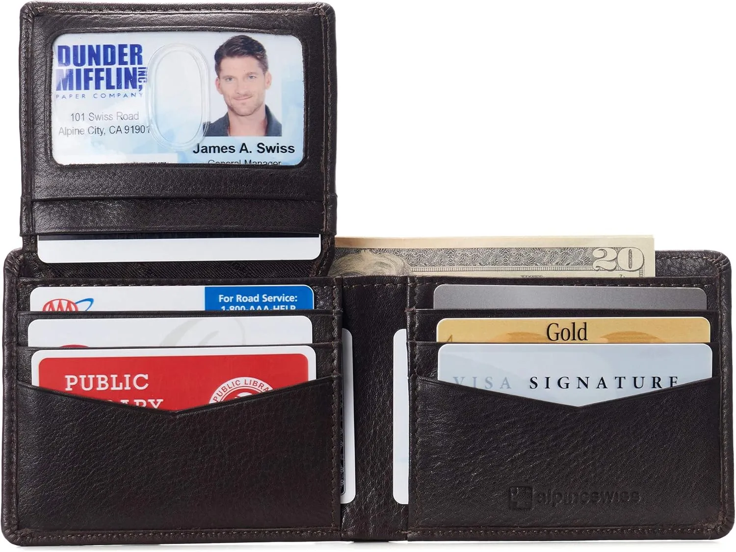 Alpine Swiss RFID Connor Passcase Bifold Wallet For Men Leather Comes in a Gift Box Soft Nappa Brown