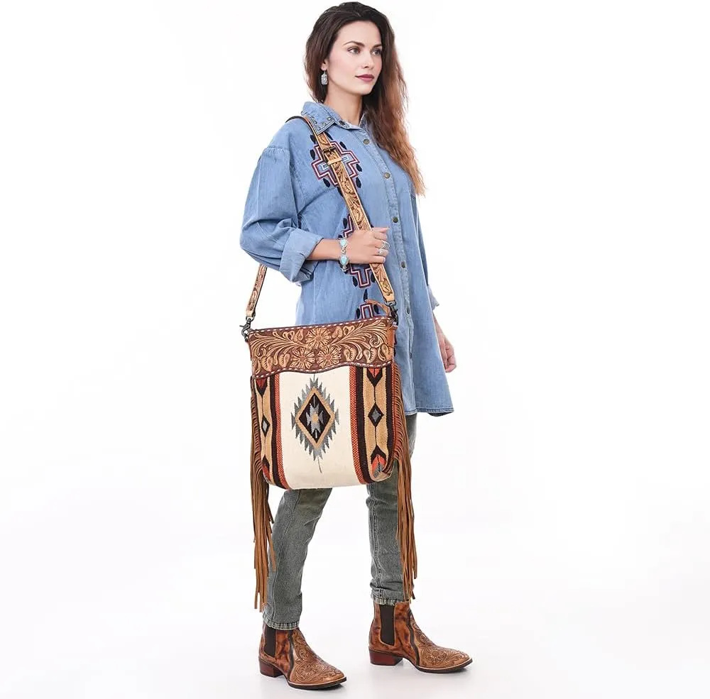 American Darling Signature Crossbody Hand Tooled Saddle Blanket Genuine Leather Women Bag Western Handbag Purse