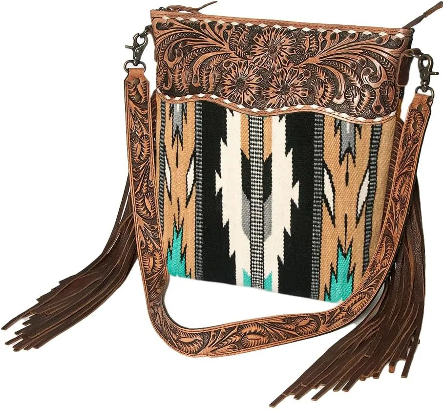 American Darling Signature Crossbody Hand Tooled Saddle Blanket Genuine Leather Women Bag Western Handbag Purse