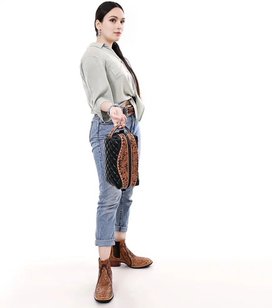 American Darling Toiletry Hand Tooled Genuine Western Leather Women Bag