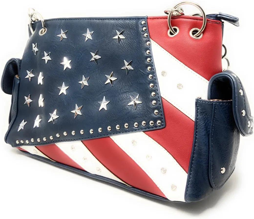 American Flag Rhinestone Handbag, Purse Wallet in Multi Colors