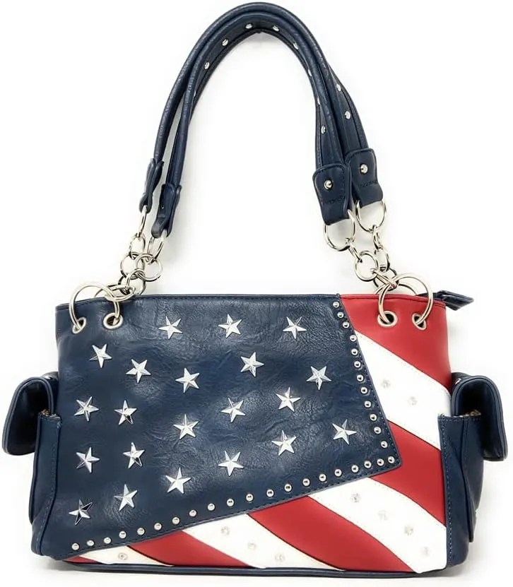 American Flag Rhinestone Handbag, Purse Wallet in Multi Colors