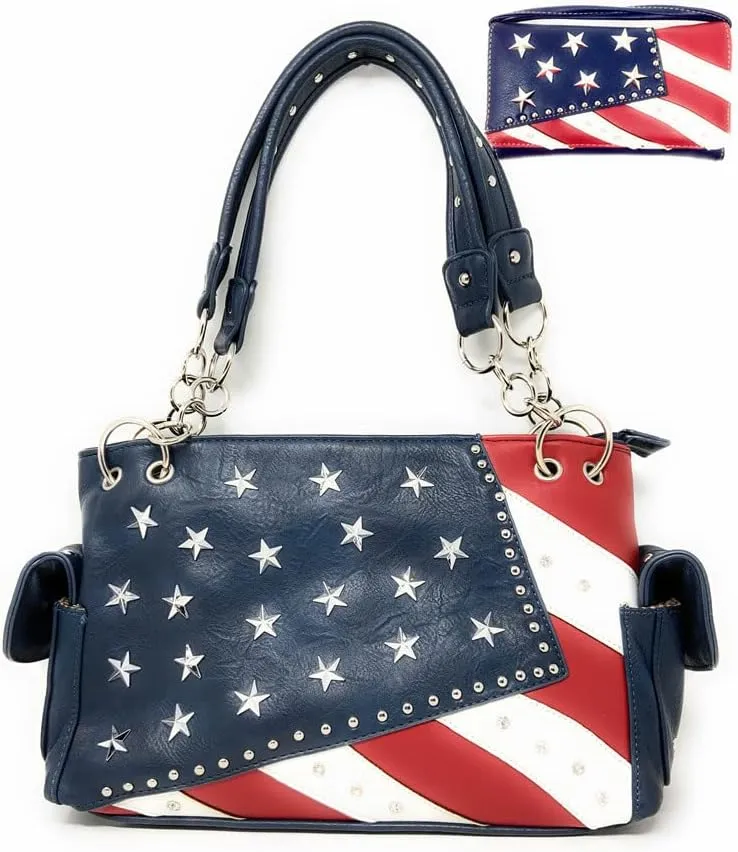 American Flag Rhinestone Handbag, Purse Wallet in Multi Colors