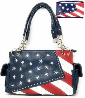 American Flag Rhinestone Handbag, Purse Wallet in Multi Colors