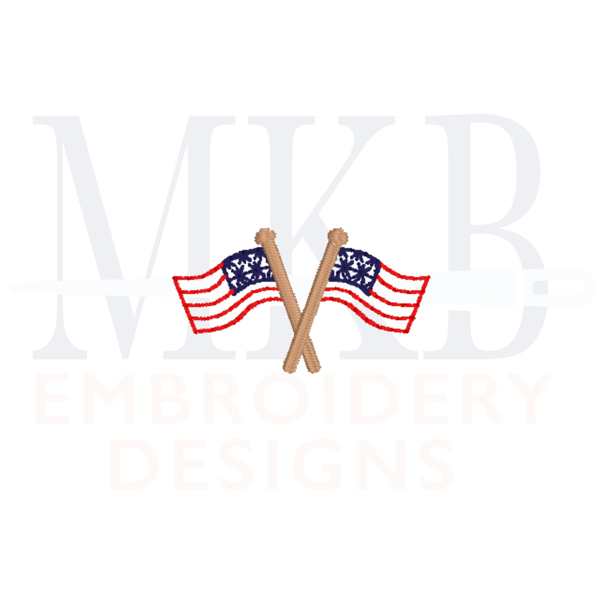 American Flags Crossed Mini Bean Stitch Embroidery Design