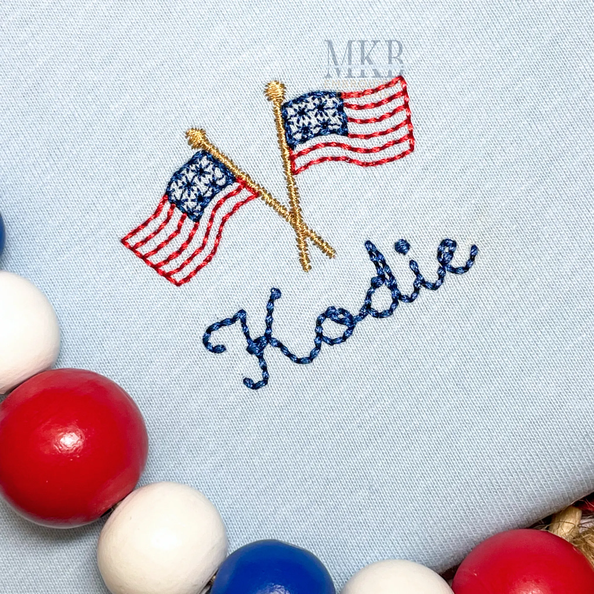 American Flags Crossed Mini Bean Stitch Embroidery Design