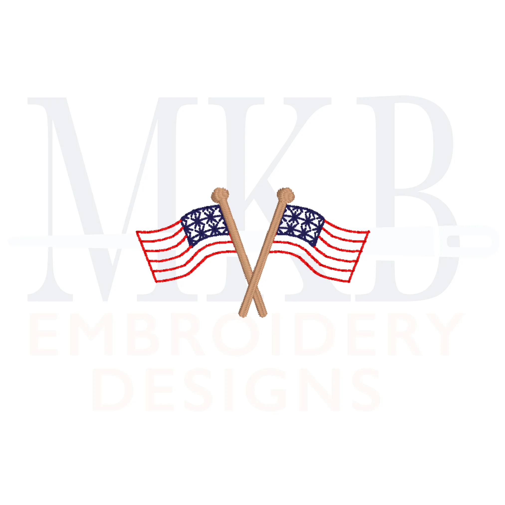 American Flags Crossed Mini Bean Stitch Embroidery Design
