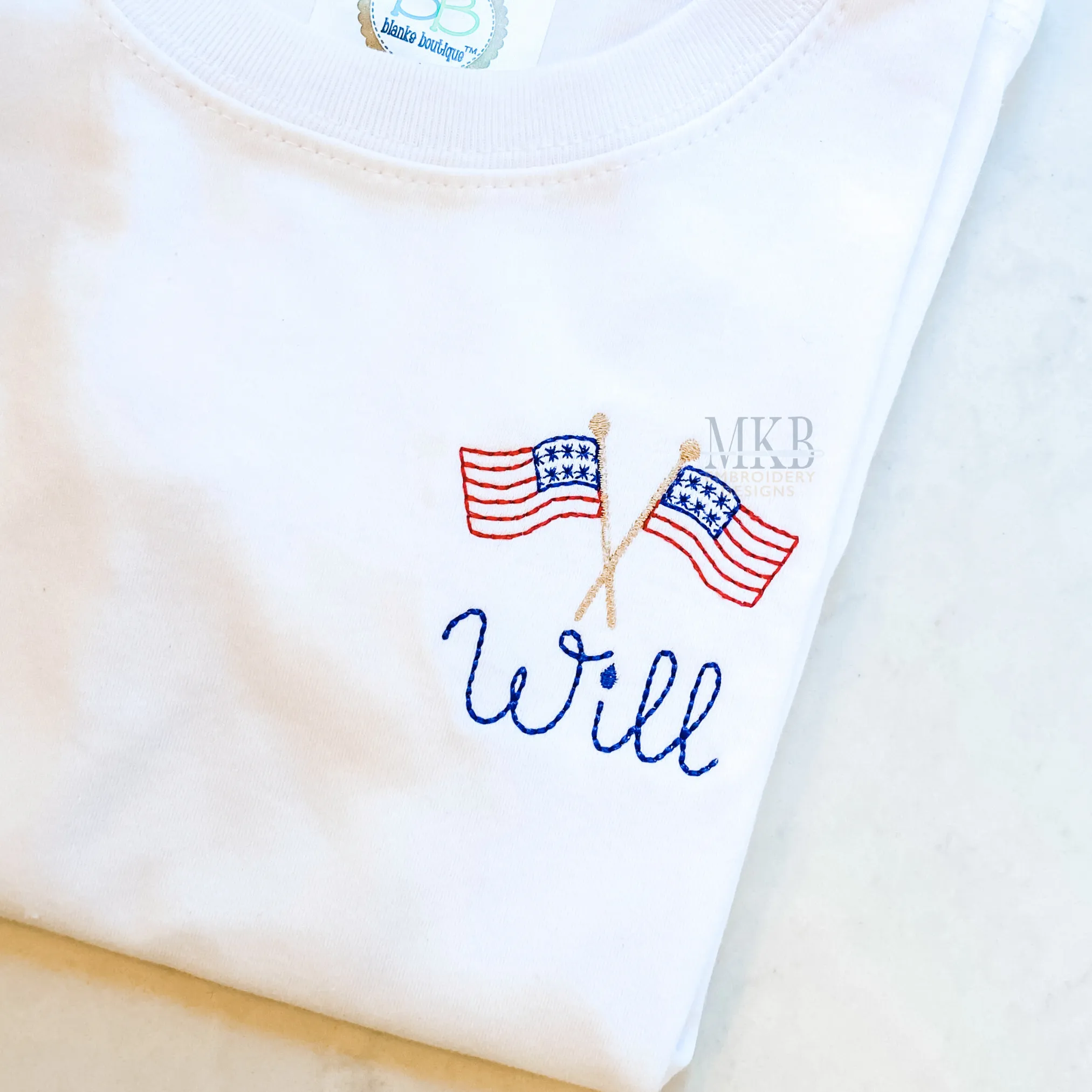 American Flags Crossed Mini Bean Stitch Embroidery Design