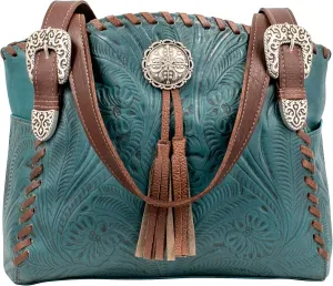 American West Concealed Carry Tote Handbag - Genuine Leather - Lariats & Lace Turquoise