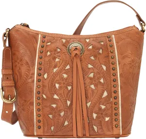 American West Hill Country Zip Top Bucket Tote - Genuine Leather Handbag for Women