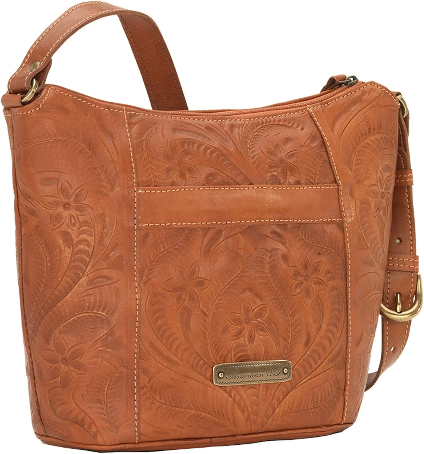 American West Hill Country Zip Top Bucket Tote - Genuine Leather Handbag for Women