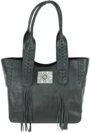 American West Mohave Canyon Small Leather Zip Top Tote (Black)