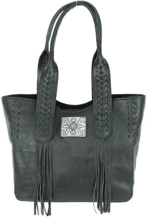 American West Mohave Canyon Small Leather Zip Top Tote (Black)