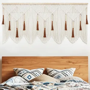 ANROYE Large Macrame Wall Hanging, Boho Woven Tapastry with Wood Bead Tassel, Above Bed Minimalist Decor for Bedroom, Bohemian Art Decoration for Living Room Apartment Home